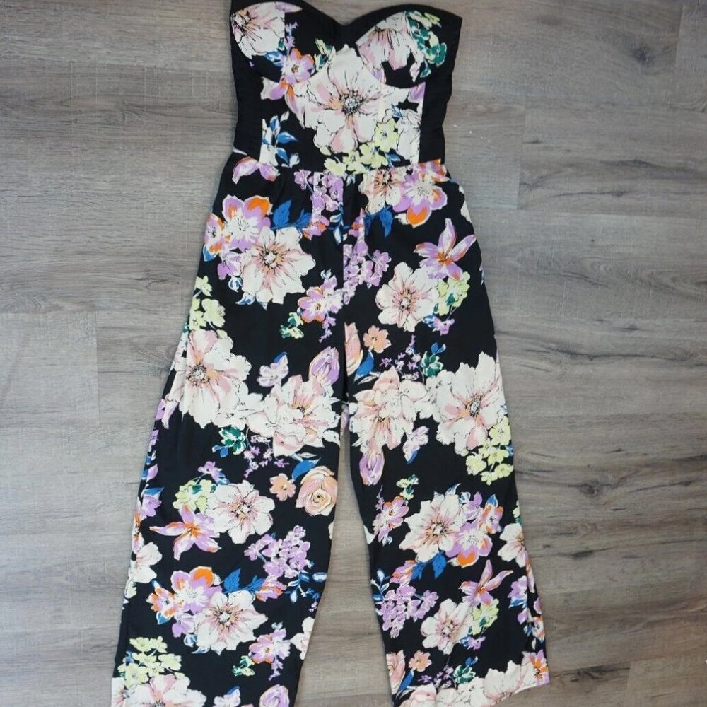 Womens Band Of Gypsies Strapless Floral Wide Leg Jumpsuit Size L